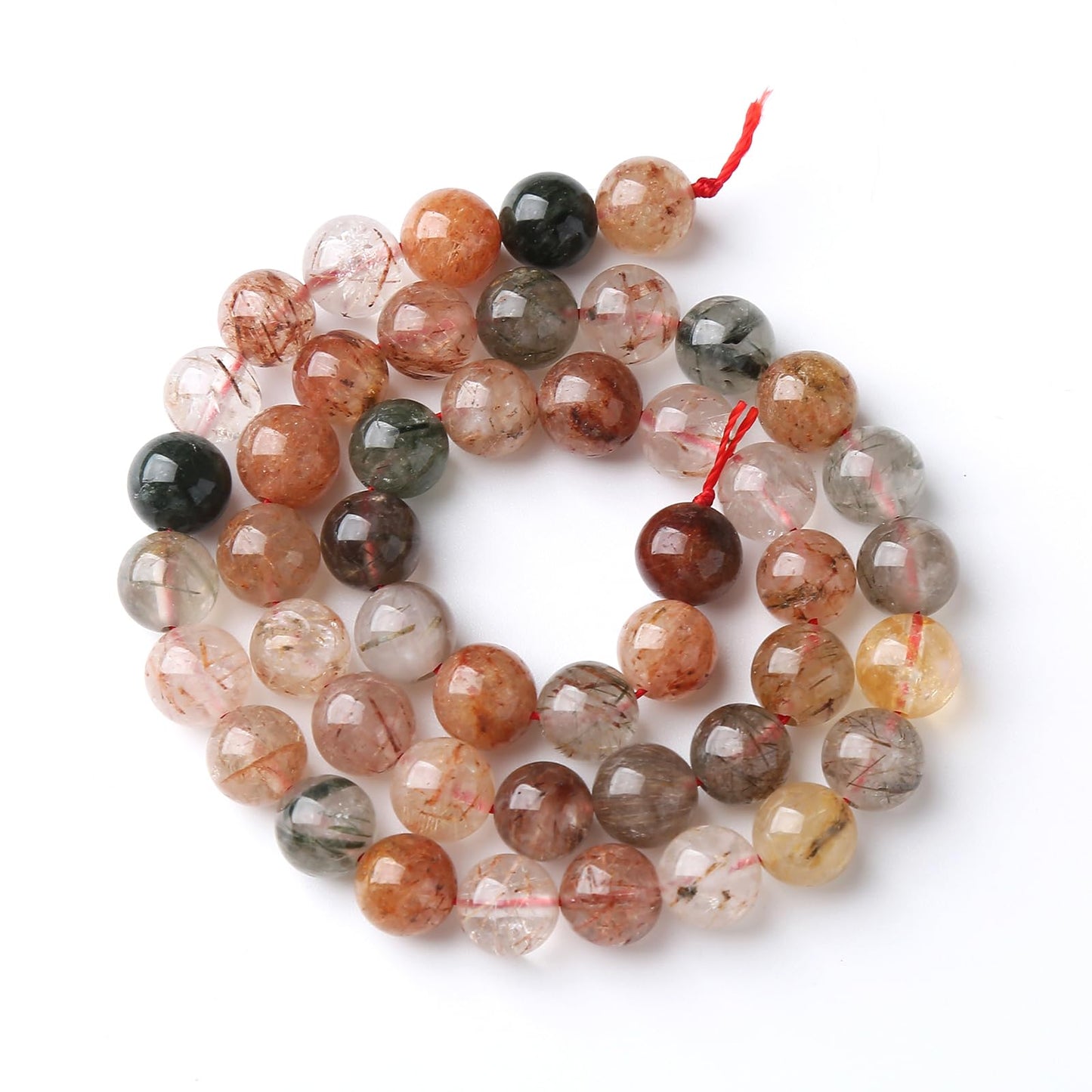 A+ Colorful Rutilated Quartz Crystal Beads Natural Stone Round Loose Beads for Jewelry Making DIY Bracelet Necklace Accessories 10mm 36pcs