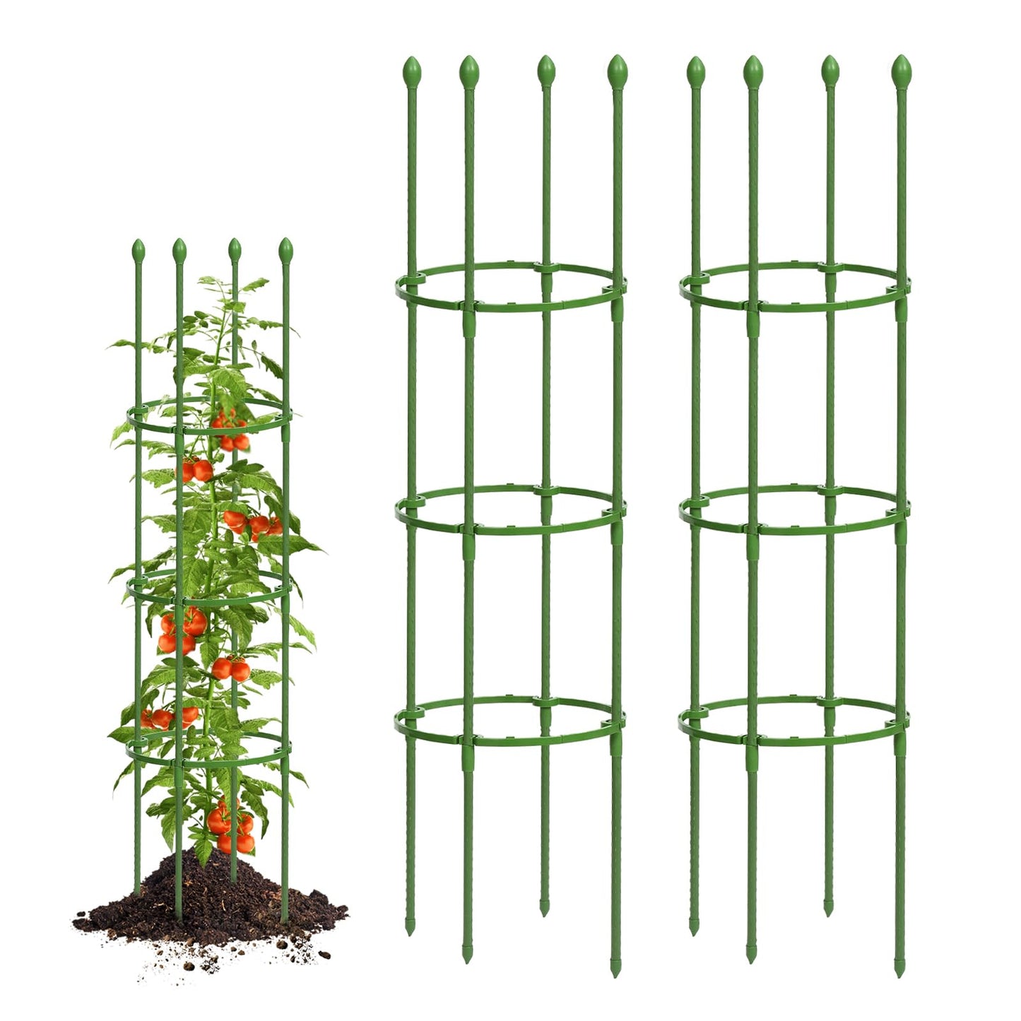 Breeze Touch Tomato Support Cages 2 Pack, Adjustable Tomato Trellis Up to 59 Inch for Garden & Pots, Small Plant Cages, Plant Support for Climbing Vegetables, Flowers, Beans, Cucumber, Peony