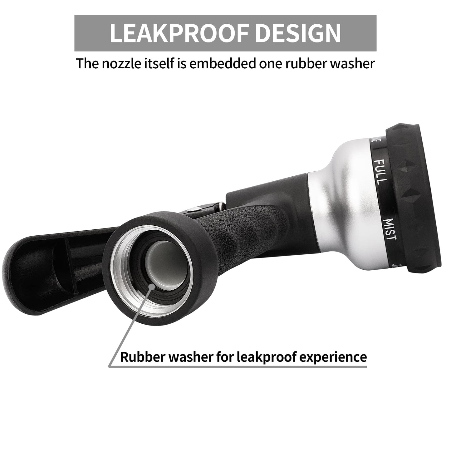 AUTOMAN-Garden-Hose-Nozzle, ABS Water Spray Nozzle, 7 Adjustable Watering Patterns, Slip Resistant for Watering Plants, Lawn& Garden, Washing Cars, Cleaning, Showering Pets & Outdoor Fun.Silver Color