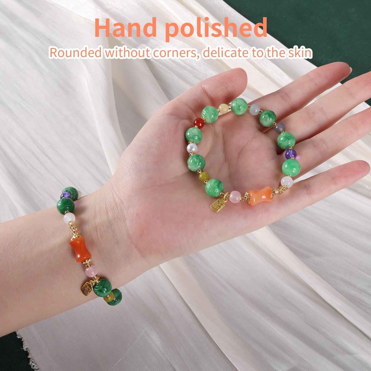 Handmade Natural Jade Beaded Bracelet for Women & Men – Genuine Green/White Jade Gemstone Stretch Bracelet – Lucky Energy Healing Jewelry Gift for Peace, Prosperity & Protection ST-06