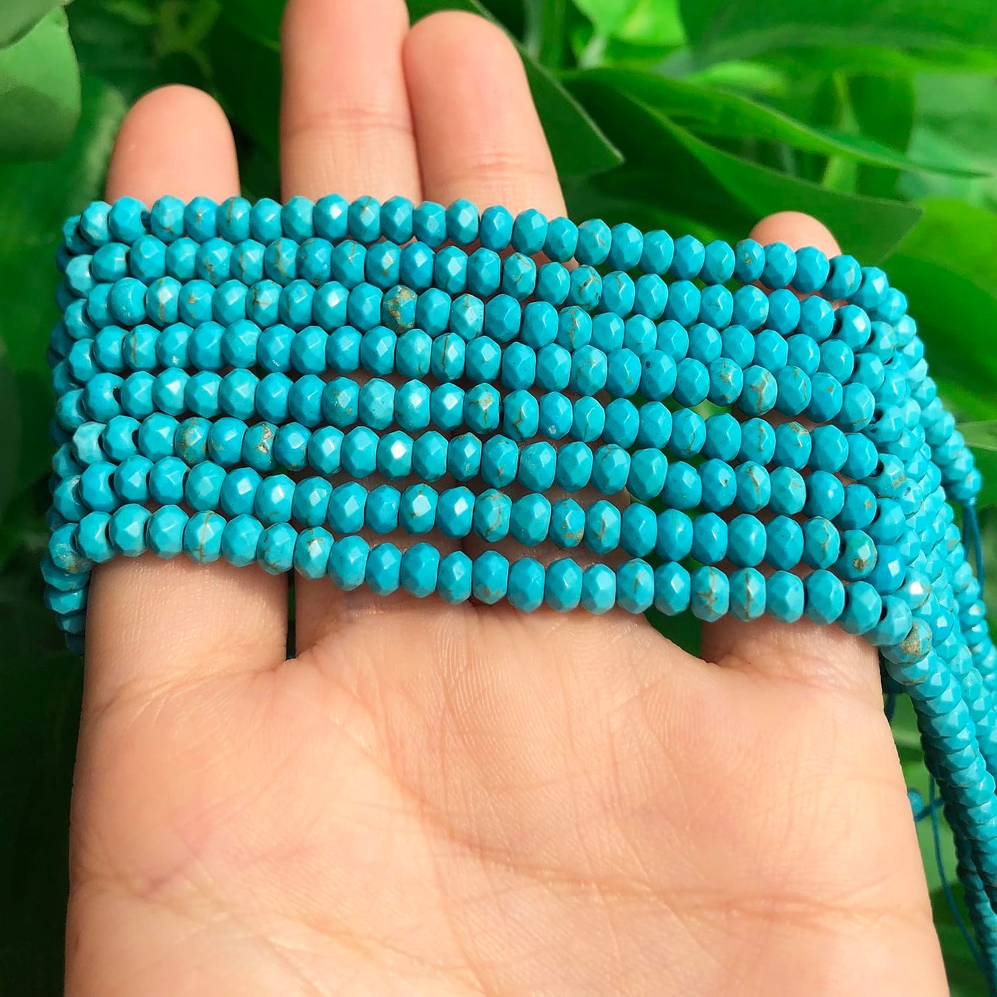 2 String 220PCS 3x5mm Natural Turquoise Stone Beads for Jewelry Making, Songxi Facted Loose Gemstone Beads for DIY Bracelet Necklace Making Supplies with Energy Healing Chakra Power