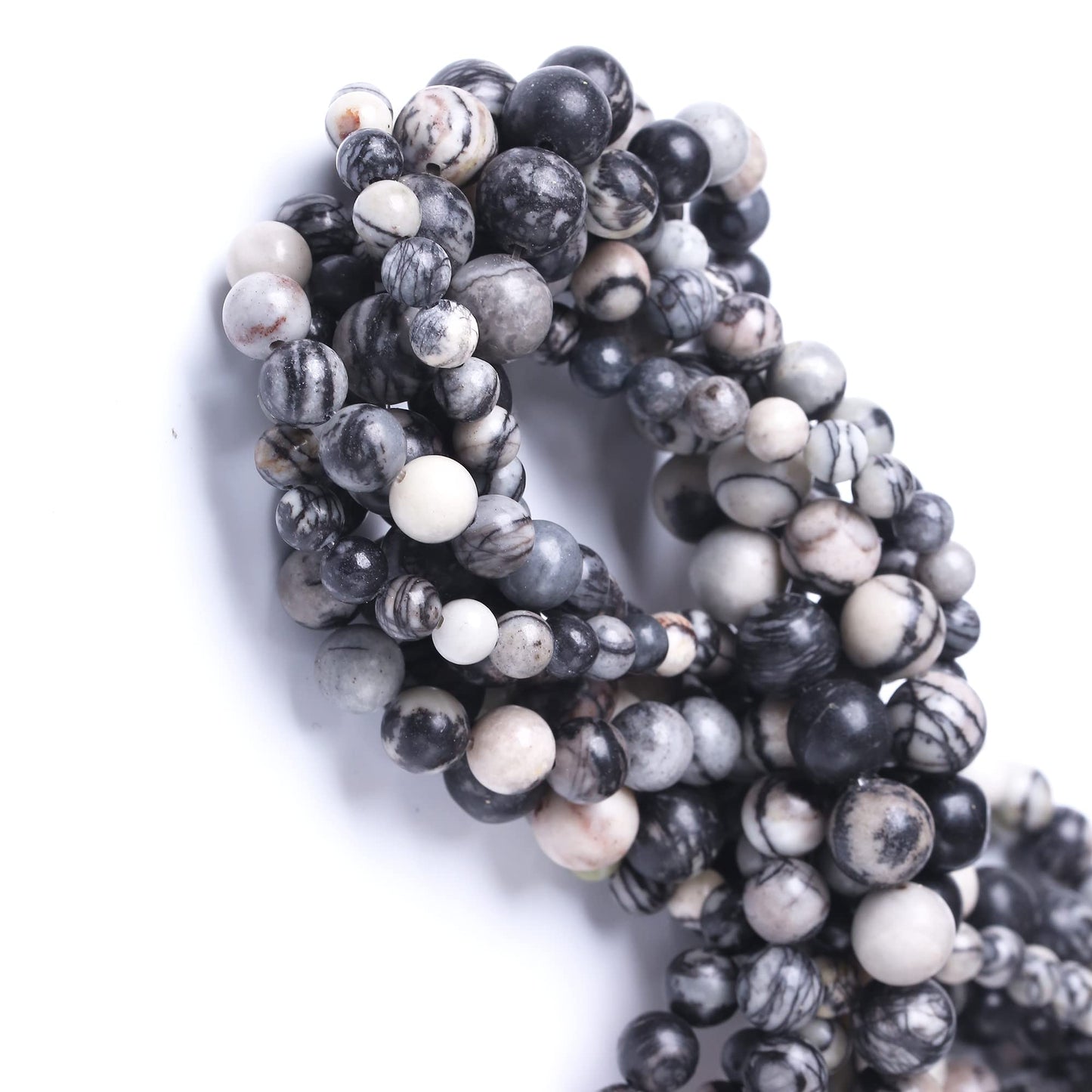 Round Loose Beads Natural Gem Beads Crystal Energy Stone Beads for Jewelry Making DIY Bracelet Necklace (Black net Work, 10MM)