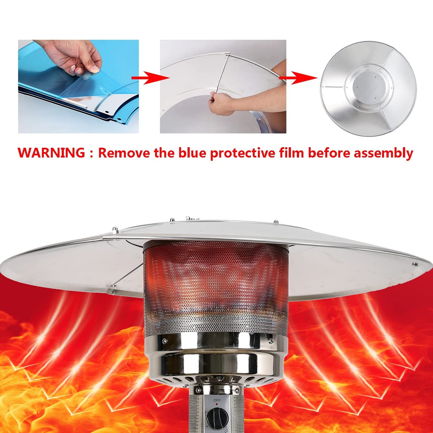 HQQ outdoor Patio Heater Reflector Shield, Aluminum Heat Reflector Shield Top for Propane Outdoor Heaters,Dome Replacement Parts(3-Hole Mount，33" Diameter Round)