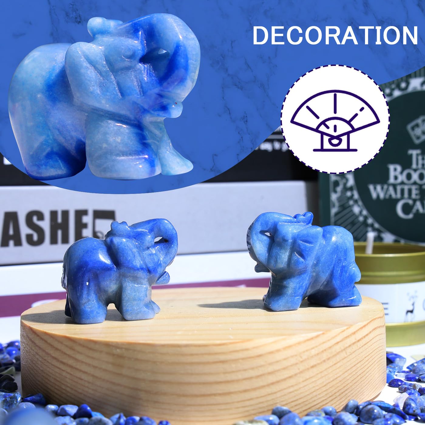 QINJIEJIE Blue Aventurine Crystals Elephant Decor Cute Desk Stones Polished Figurine Natural Gemstones Luck Decoration Home Room Office Pocket Hippie Decor Meditation Spiritual Gift for Women