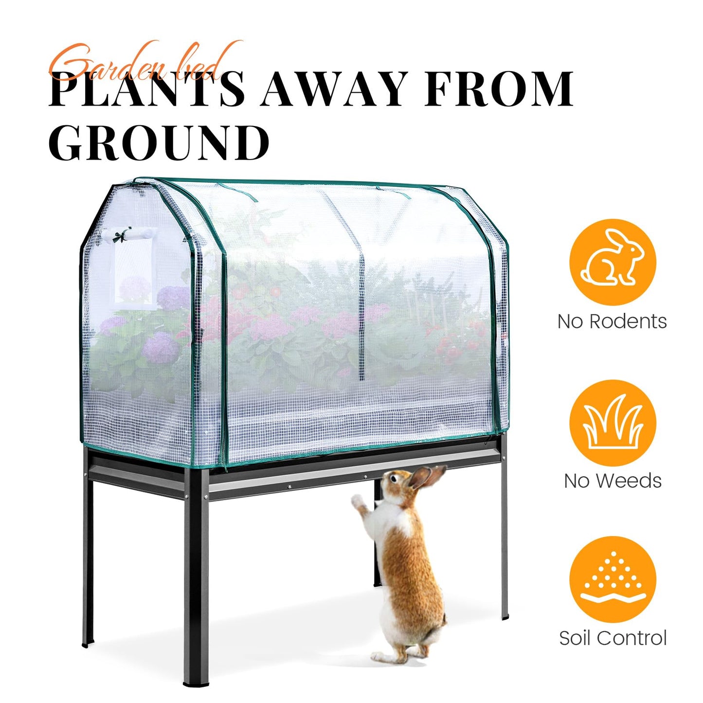 KING BIRD Large Raised Garden Bed with Cover & Netting Galvanized Elevated Planter Box with Legs 48×24×56 in for Backyard, Patio, Balcony, 400lb Capacity, Dark Grey