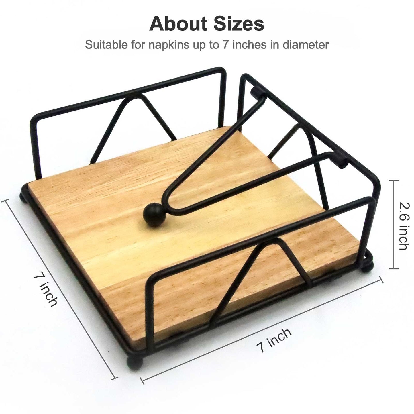Napkin Holder for Table, Metal and Wood Napkin Holder, Standing Napkin Holders for Paper Napkins, for Kitchen Counter, Dining Table, 7" x 7"(Black)