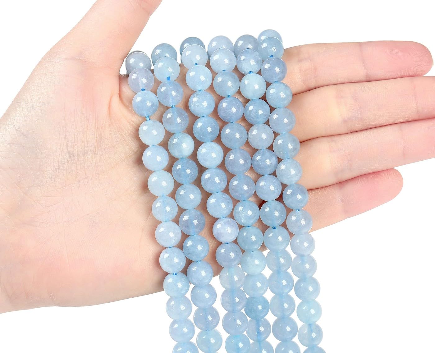 LAIDANLA Aquamarine 8mm Natural Stone Beads Round Loose Gemstone Stone Beads for DIY Bracelet Necklace Earrings Jewelry Making Polishing Genuine Real Beading Crystal 96PCS 2 Strand 32"