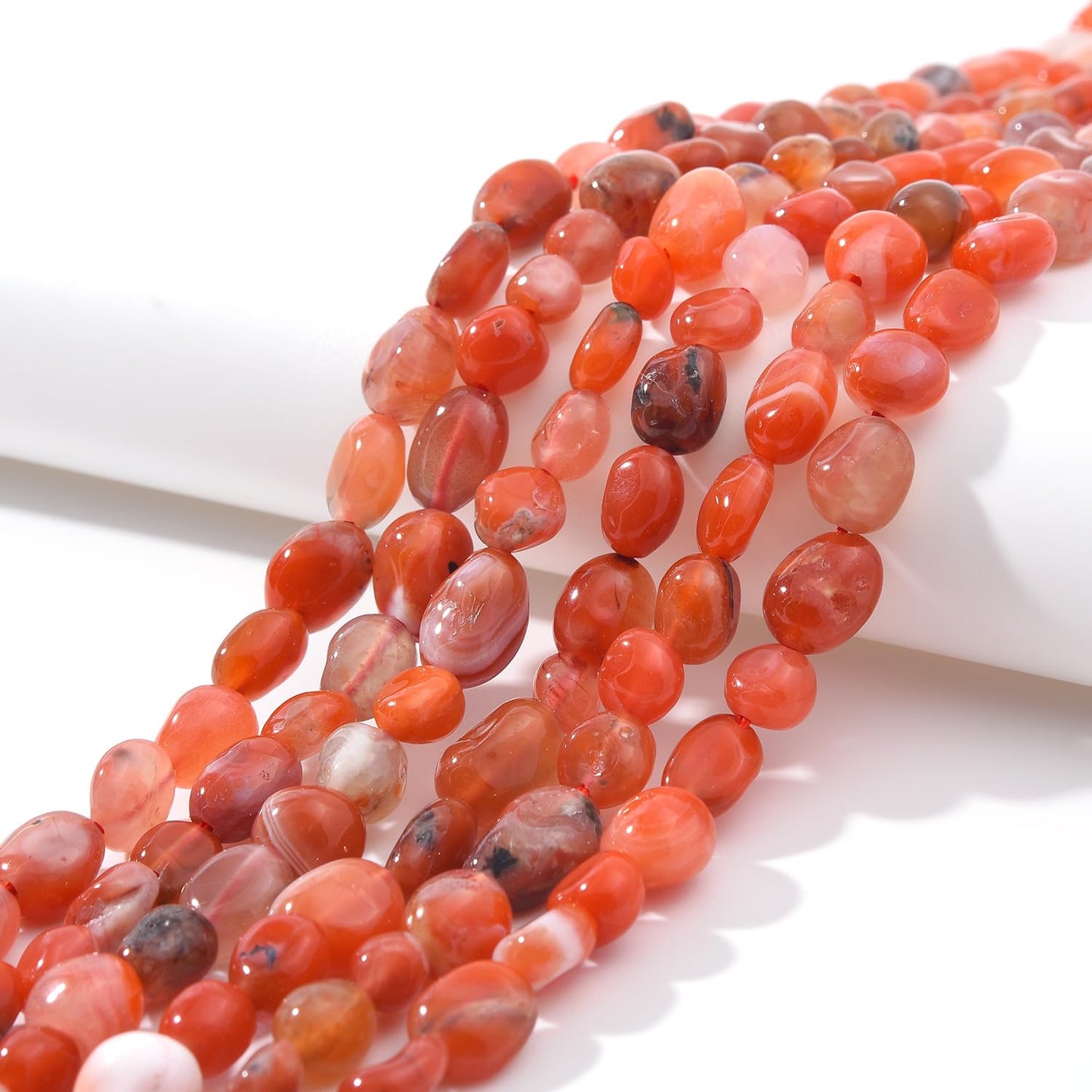 jodaying 6-8mm Natural Red Agate Nuggets Oval Free Tumbled Pebble Semi Precious Gemstone Loose Stone Beads Approx 15.5 inch for DIY Jewelry Making