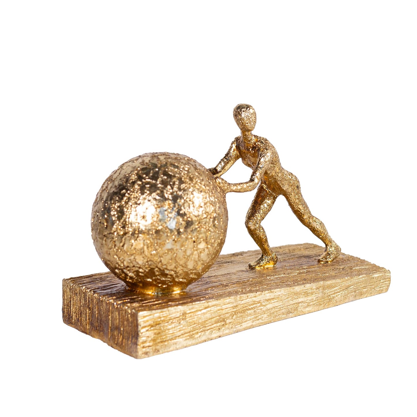 Hebdids Man with Sphere Iron Statue Metal Sculpture Sportsman Art Metal Ornament Figurine Home and Office Decor （Golden）
