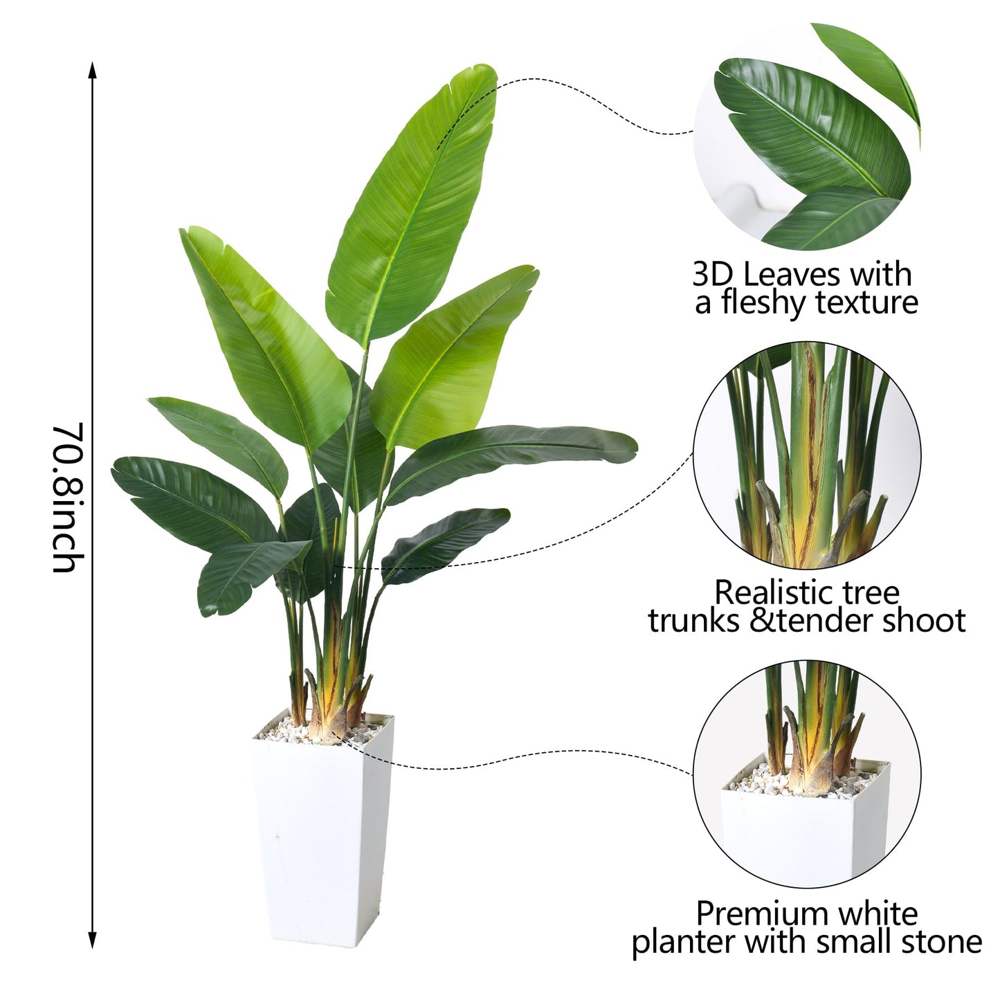 HAIHONG Bird of Paradise Artificial Plant 6FT, Faux Tropical Palm Tree with White Tall Planter, Large Fake Plants in Pot for Home Office Living Room Decor Indoor