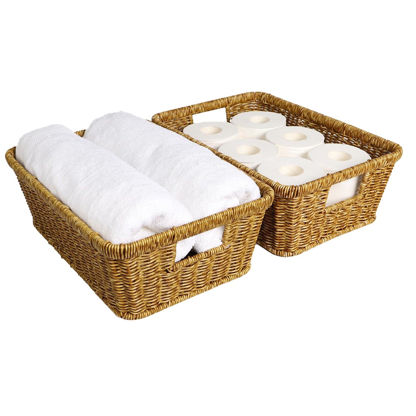 UPINFREE Wicker Storage Basket, Washable Waterproof,Woven Basket for Pantry, Toilet, Bathroom, Bedroom, Patio,Tan,2-pack