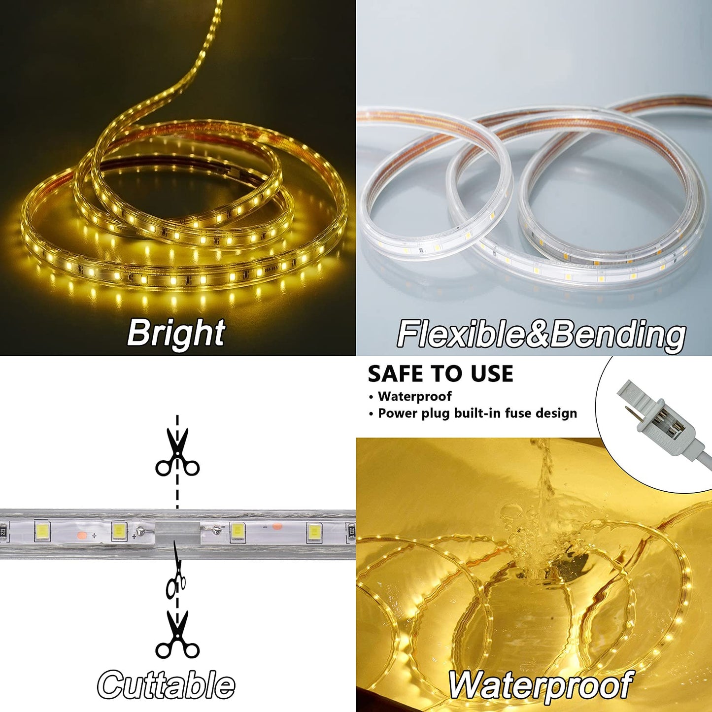 SURNIE 150ft Flat Outdoor Rope Lights Waterproof: 110V Cool Warm White LED Strip Light - Cuttable Connectable Lights for Deck Patio Stairs Backyards Commercial Decor Lighting, Not Tube Rope