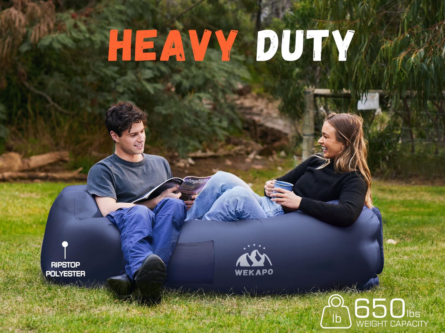 WEKAPO Inflatable Couch Air Lounger Chair - Camping & Beach Accessories, Portable Blow up Sofa for Hiking, Lawn, Indoor/Outdoor Movies & Music Festivals. Lightweight and Easy to Set Up Air Hammock