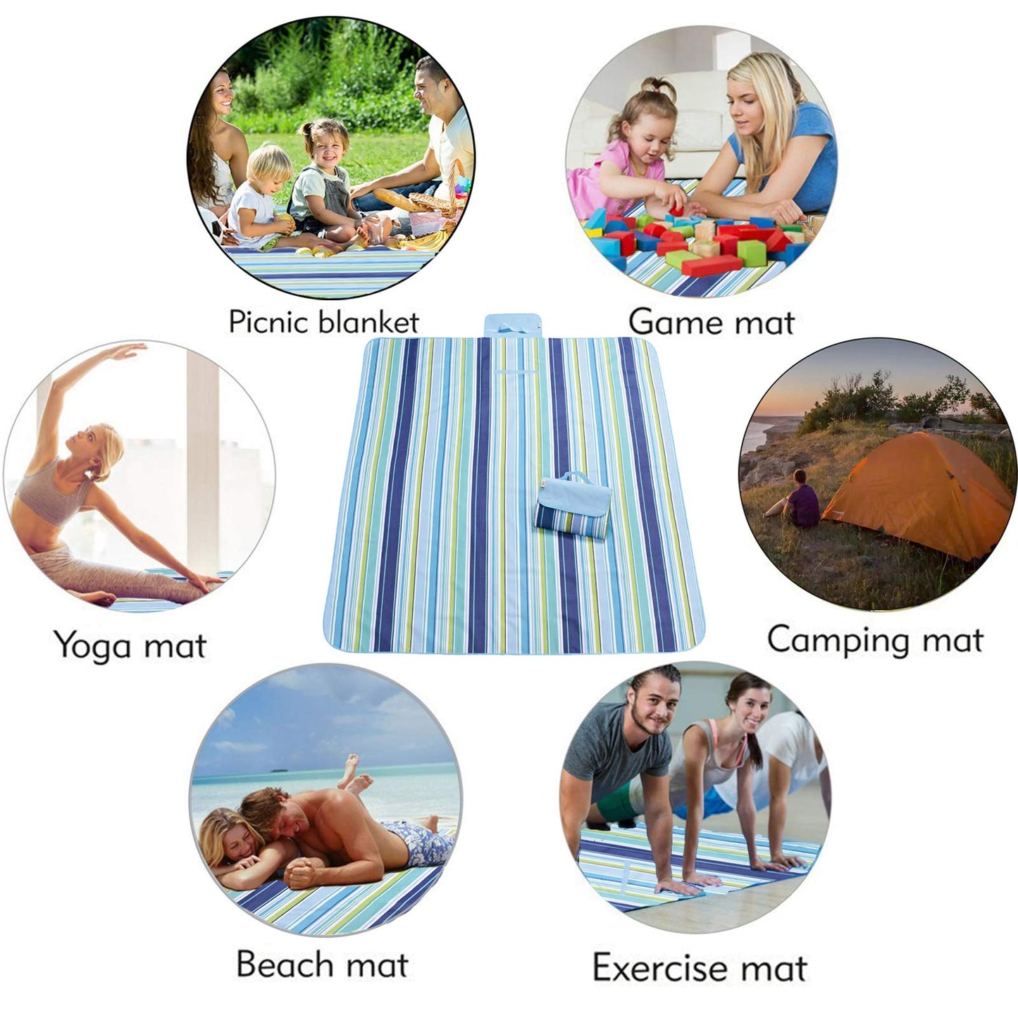 FashionLive Beach Blanket Extra Large Picnic Blankets Sandproof Waterproof Outdoor Indoor Blanket Lightweight Handy Mat Portable Beach Mat for Camping Hiking Travel Park Grass