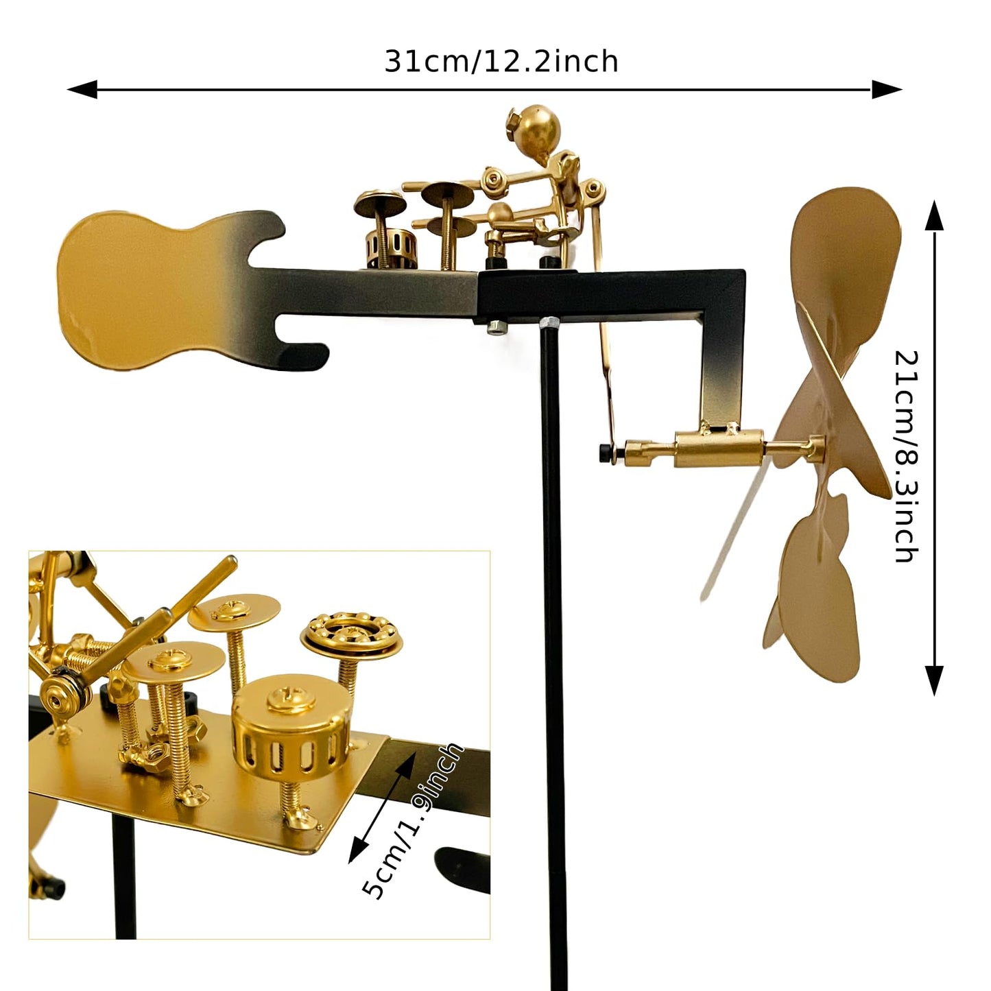 Handmade Metal Drummer Windmill, Rock Art Sculptures, Wind-Powered Kinetic Figurines, Wind Spinners for Garden Yard Lawn Patio Decor, Unique Drummer Statue Gift for Music Lovers