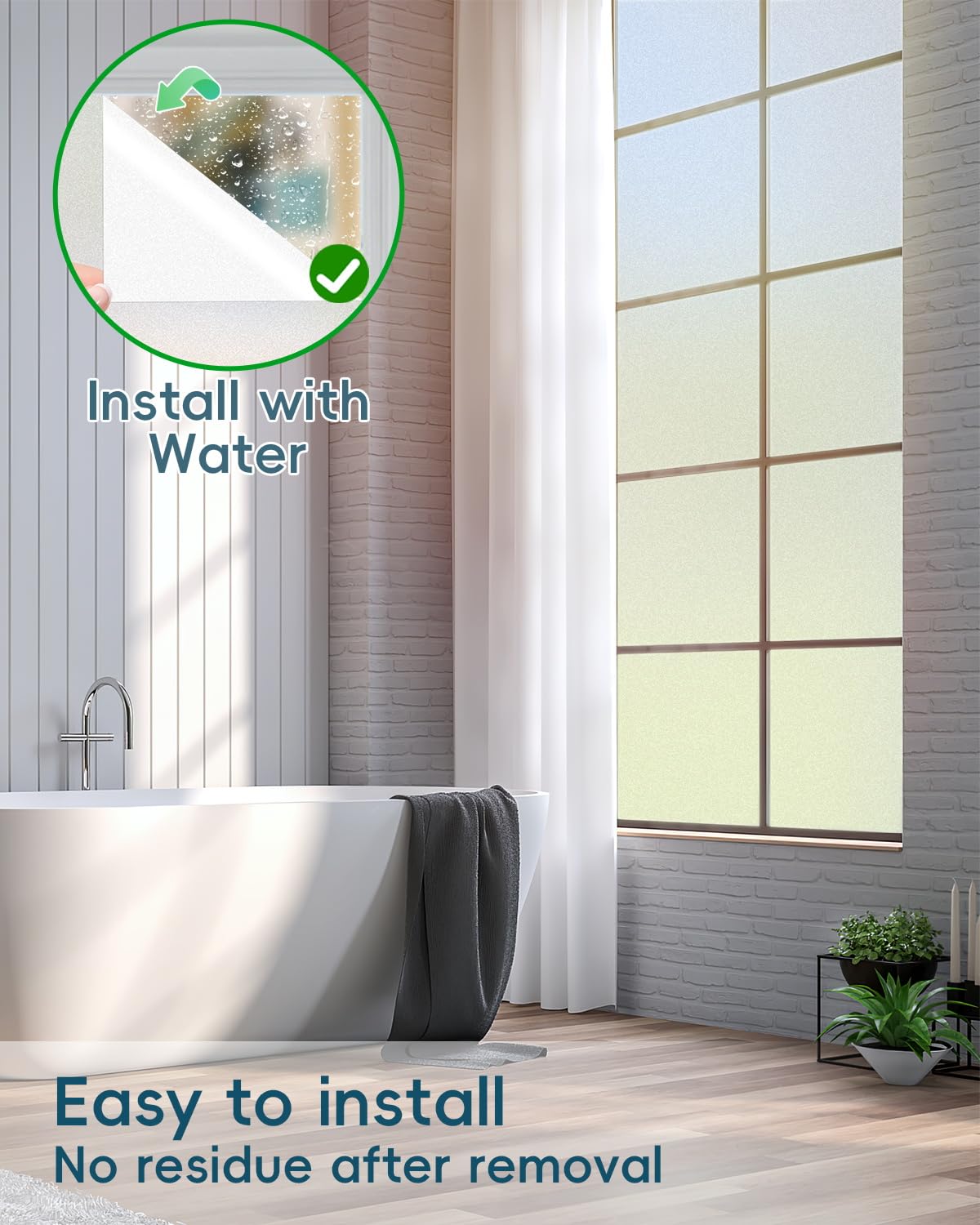 Dwersty Frosted Glass Window Privacy Film Decorative, Bathroom Window Privacy Film for Glass Windows Cover, Static Cling, Removable, Reusable, Anti-UV, Anti-Glare, Heat Blocking, 17.5 by 78.74 inch