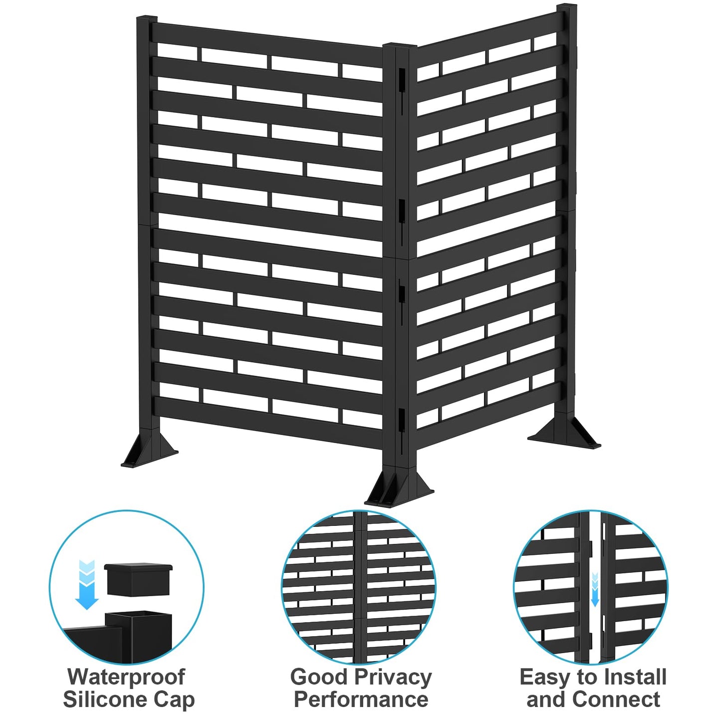 Fence Privacy Screen 12 Pack Plastic Fence Panels Decorative Garden Fence Animal Barrier Air Conditioner Trash Can Pool Equipment Enclosure for Backyard Patio Balcony Black
