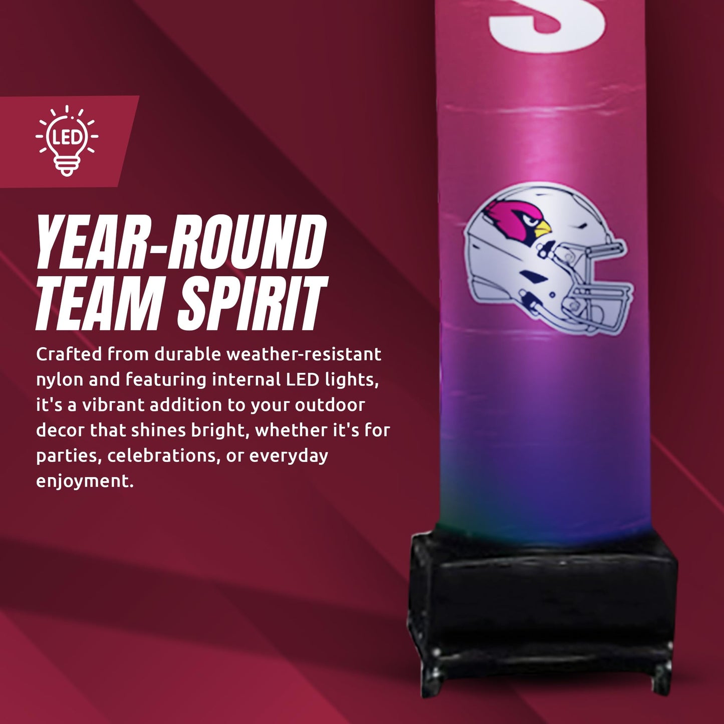 Sporticulture NFL Football Arizona Cardinals Wacky Waving Inflatable Tube Guy with LED Lights & Built-in Blower Air Wacky Dancers NFL Inflatable Tube Man Crazy Sports Fan Outdoor Party Decoration