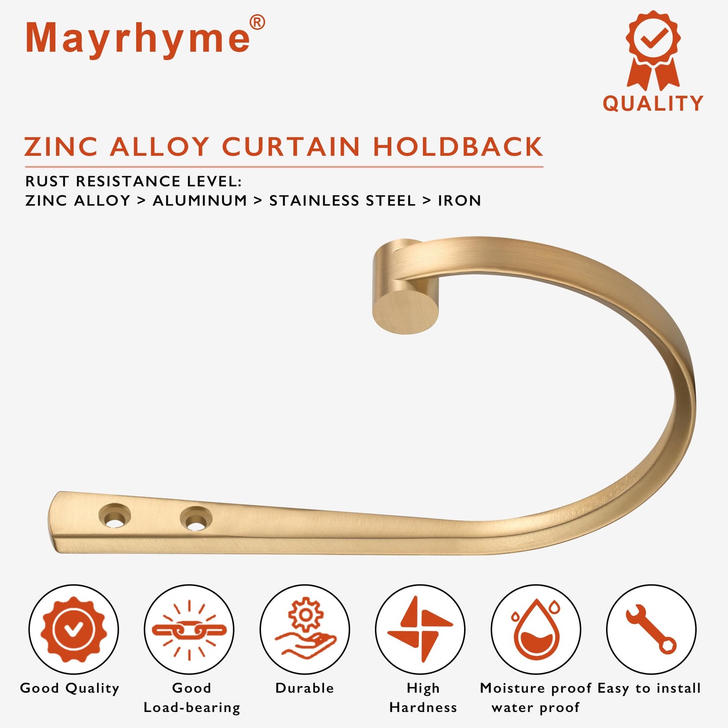 Mayrhyme Curtain Holdbacks 2Pcs,Warm Gold Barrel Zinc Alloy Curtain Tiebacks,Wall Mounted Curtain Holders for Drapes.