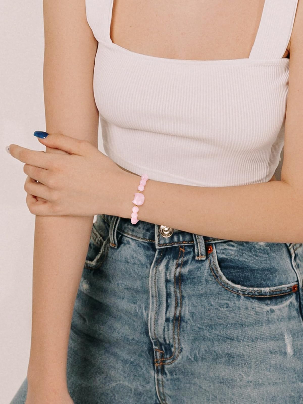 CrystalTears Rose Quartz Crystal Cat Bracelet for Women Men 8mm Healing Crystal Stone Bead Bracelets Protection Gemstones Stretch Bracelet Good Luck Bracelet Jewelry Cat Gifts for Mom Women