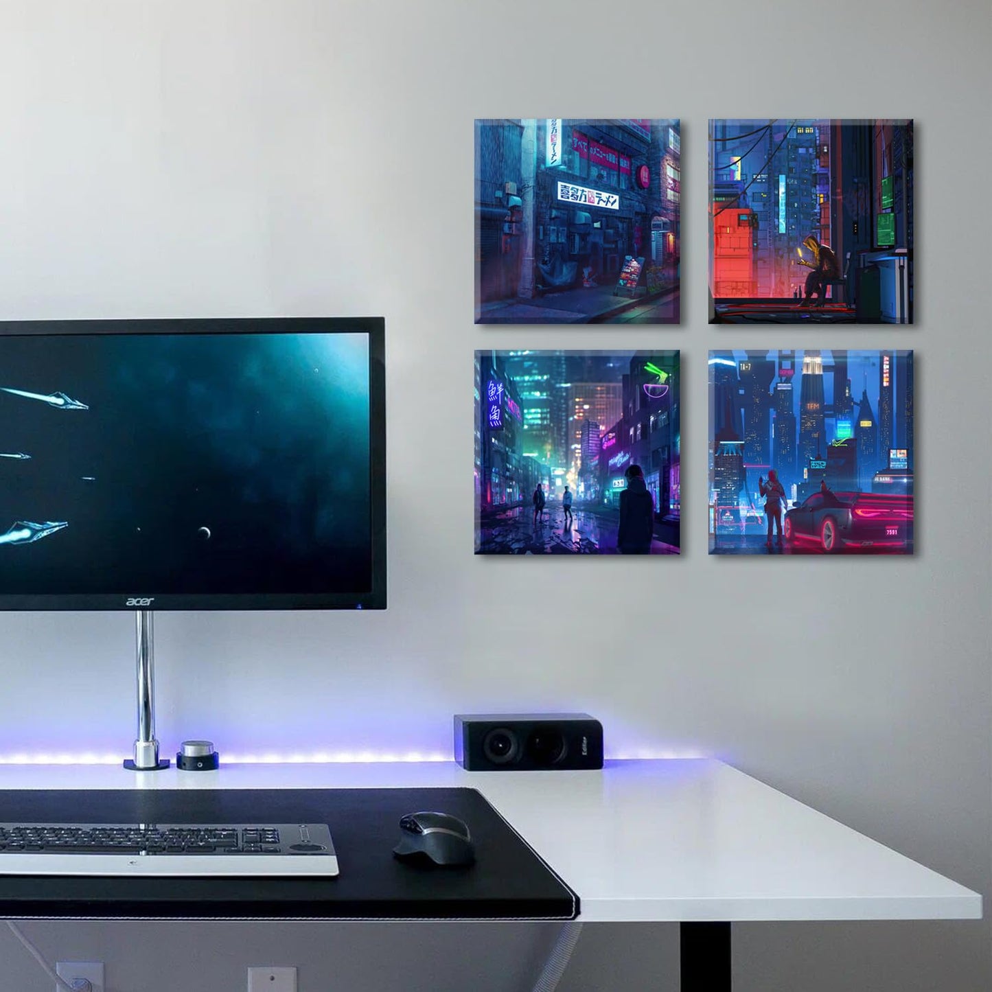 Japanese Anime Wall Art Cyberpunk Anime Posters for Bedroom Decor Tokyo Neon Night City Canvas Prints Gamer Wall Decor Modern Pop Gamer Posters for Boys Room Playroom Home Decorations 12x12 4Pcs