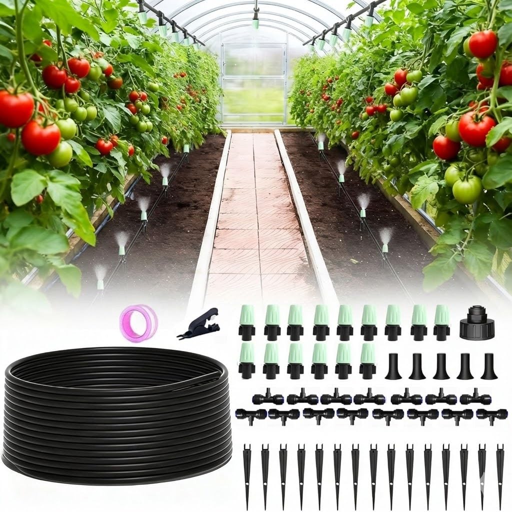 NACNO Drip Irrigation System，1/4" Blank Distribution Tubing Watering Hose, DIY Micro Sprinkler Automatic Plant Waterer for Garden, Greenhouse, Raised Bed, Patio & Outdoor Plants （65FT