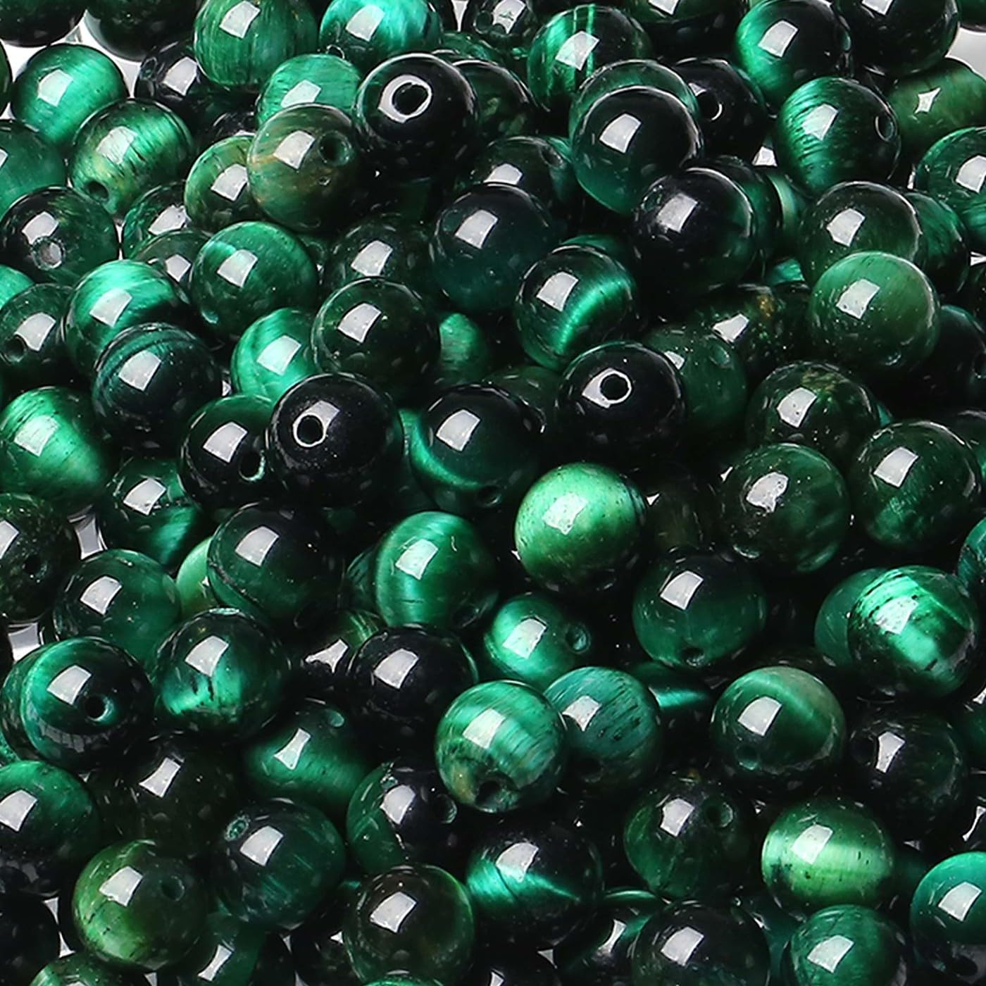LAIDANLA Green Tiger Eye 8mm Natural Stone Beads Round Loose Gemstone Stone Beads for DIY Bracelet Necklace Earrings Jewelry Making Polishing Beading Crystal 96PCS 2 Strand 32"
