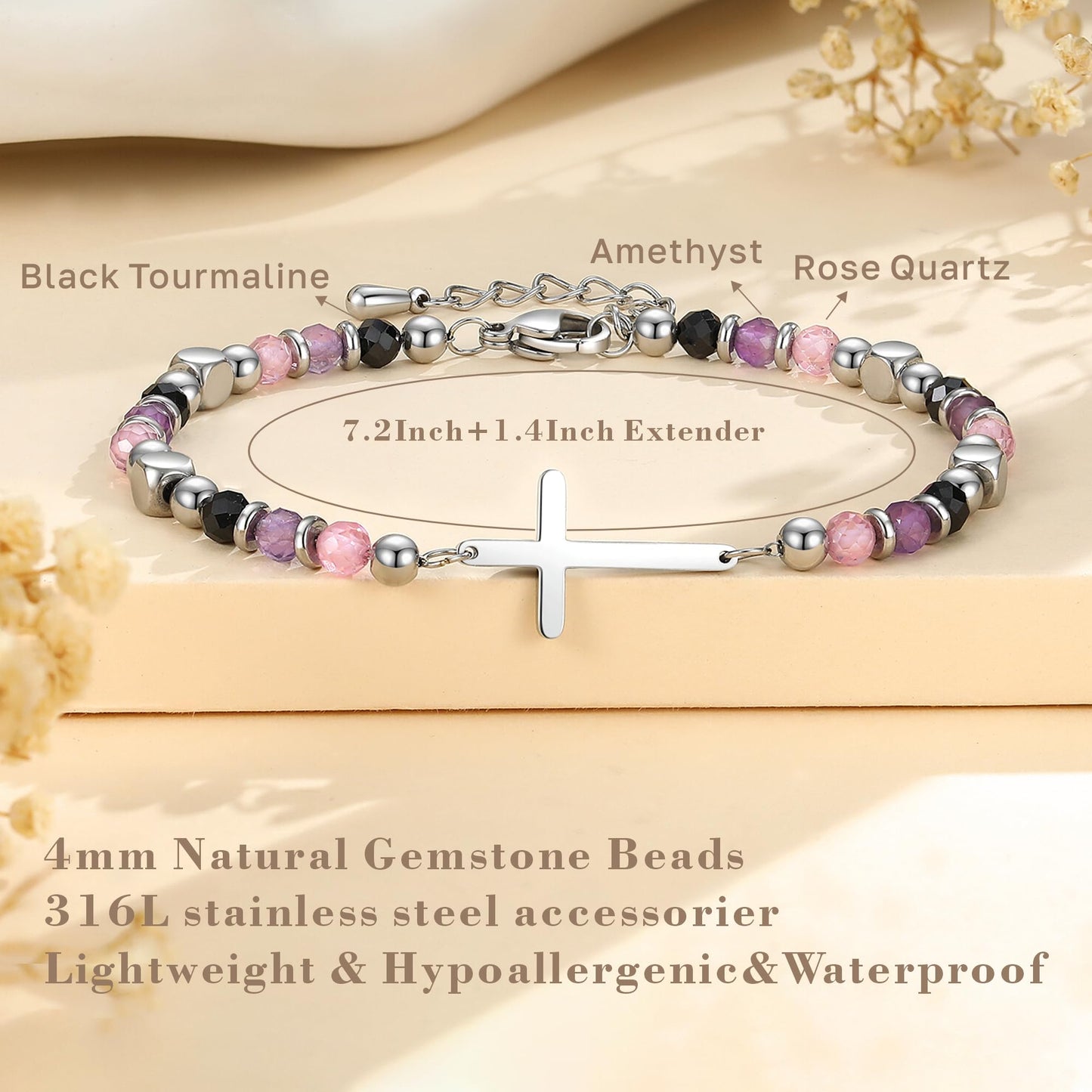 Wineord Healing Bracelets for Women, Stress Relief Anxiety Bracelet, Christian Cross Crystal Bracelet Faith Jewelry, Easter Basket First Communion Baptism Confirmation Gifts for Teen Girls