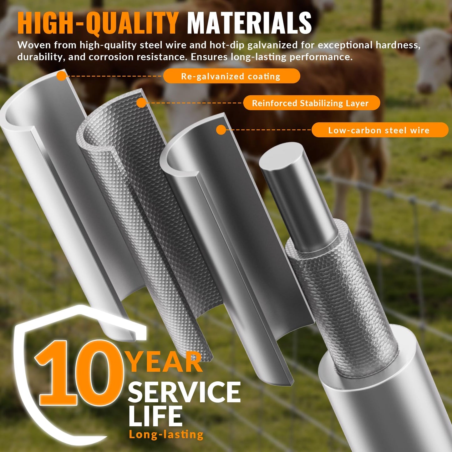 Cattle Farm Fence 4ft x 115ft Heavy Zinc Coating Galvanized Wire Fencing 16GA, for Goat Deer Yard Livestock Animals Protection