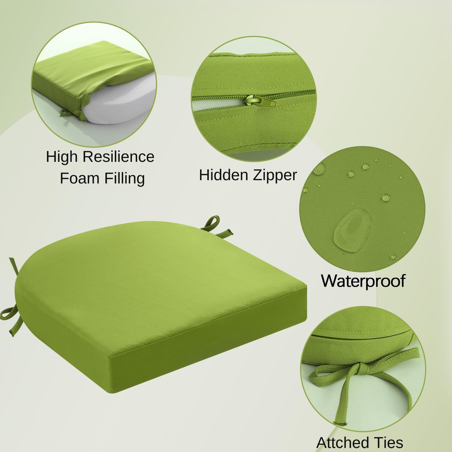 idee-home Outdoor Chair Cushions Set of 2, Thick 19" x 19" x 3" Outdoor Seat Cushions Patio Furniture Waterproof with Ties, Dining Pads