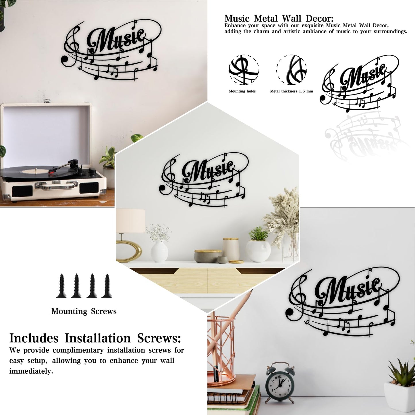 Sanshaoye Metal Music Note Wall Art Sign for Home Décor, Hanging Musical Note Decoration for Music Rooms, Studios and Home Walls, Gift for Musicians, 12” x 7.4”