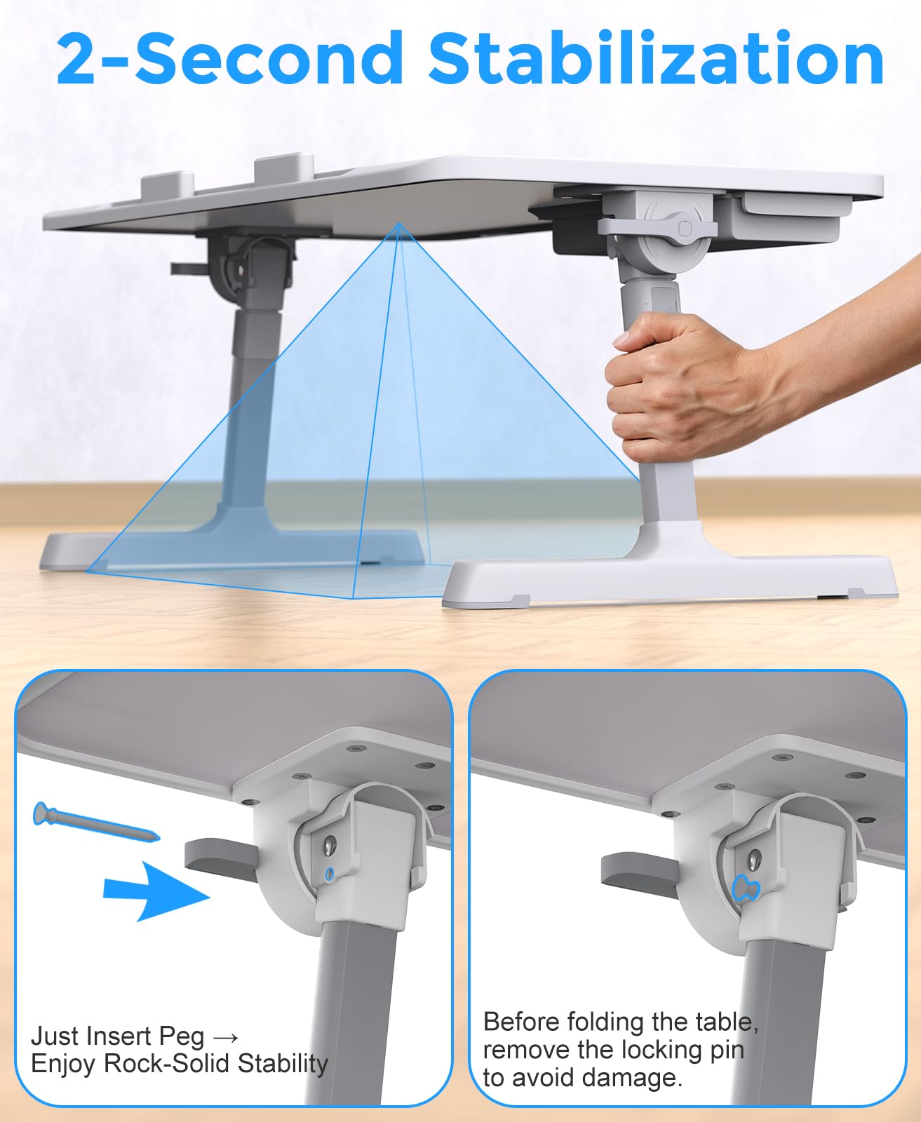 HETTHI Laptop Bed Table, Height & Angle Adjustable Laptop Desk for Bed with Premium Materials, Super Sturdy Foldable Laptop Bed Tray Table with Drawer for Bed Couch Floor (Gray, 22.04"×12.2")