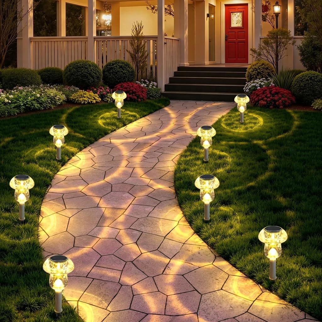 Benany Solar Lights Outdoor, 8 Pack Mushroom Lights Outside Waterproof, Solar Powered LED Lighting for Garden, Yard, Landscape, Path, Pathway, Lawn, Walkway, Driveway, Backyard Decor (Warm White)
