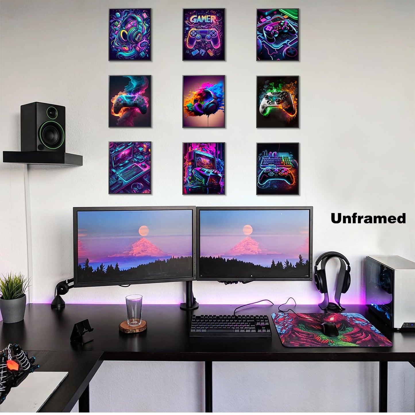 Gaming Room Canvas Wall Art Set of 9, Game Posters Wall Decor, Gamer Paintings Picture Print for Boys Room Kids Game Room Bedroom Boys Home Decoration 8x10In Unframed