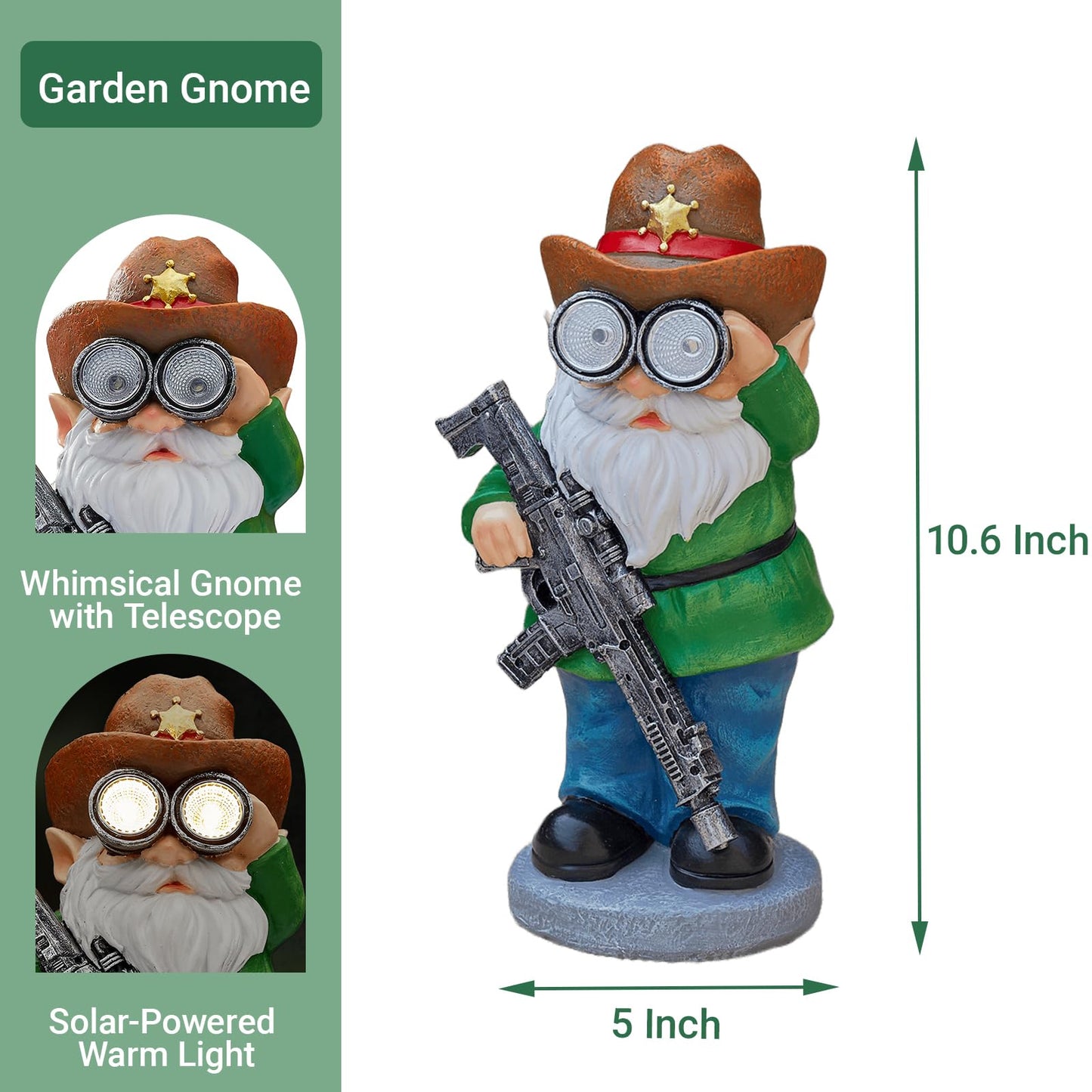 Elegondrar Funny Garden Gnomes Statue Outdoor Decor, Solar Telescope Gnome Decorations for Yard, Lawn, Patio, Porch, Christmas Birthday Housewaming Gifts for Dad, Men, Husband, 10.6 Inch, Resin