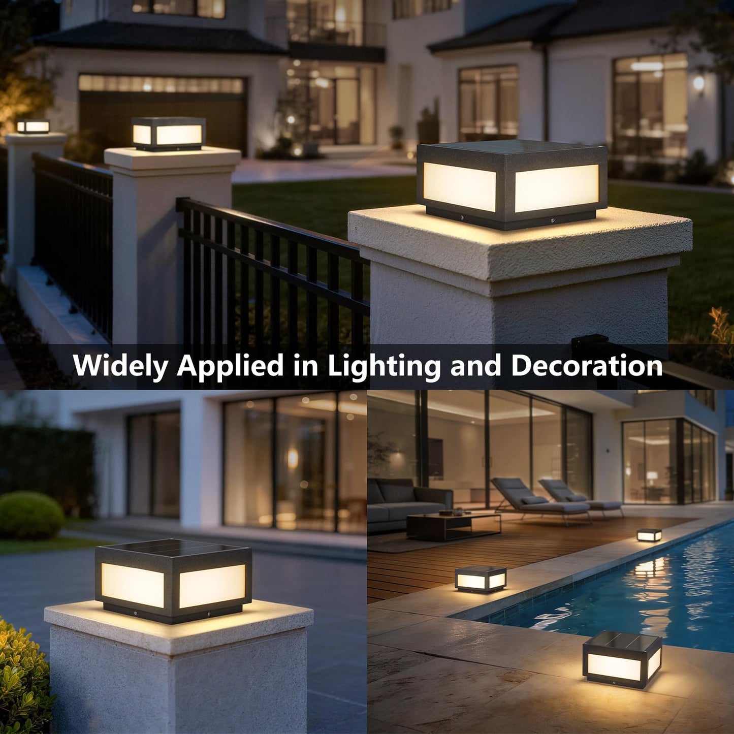 PAKEDANDUN Solar Pillar Lights Outdoor, 9.84" Modern Post Light Dusk to Dawn, Solar Column Lamp IP54 Waterproof with E26 Bulb, 3000K LED Fence Deck Cap Lights Lantern for Patio Garden Decoration(Grey)