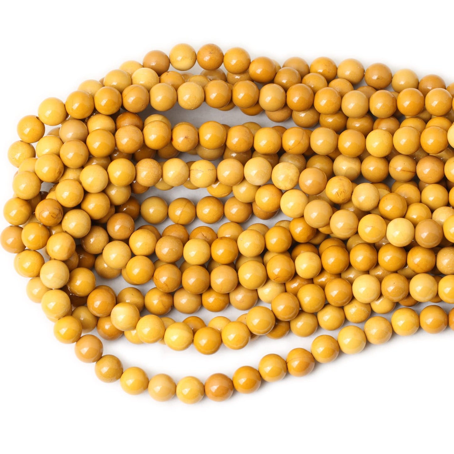 CHEAVIAN 45PCS 8mm Natural Yellow Moonkaite Jasper Gemstone Smooth Surface Round Loose Beads for Jewelry Making 1 String 15 Inches