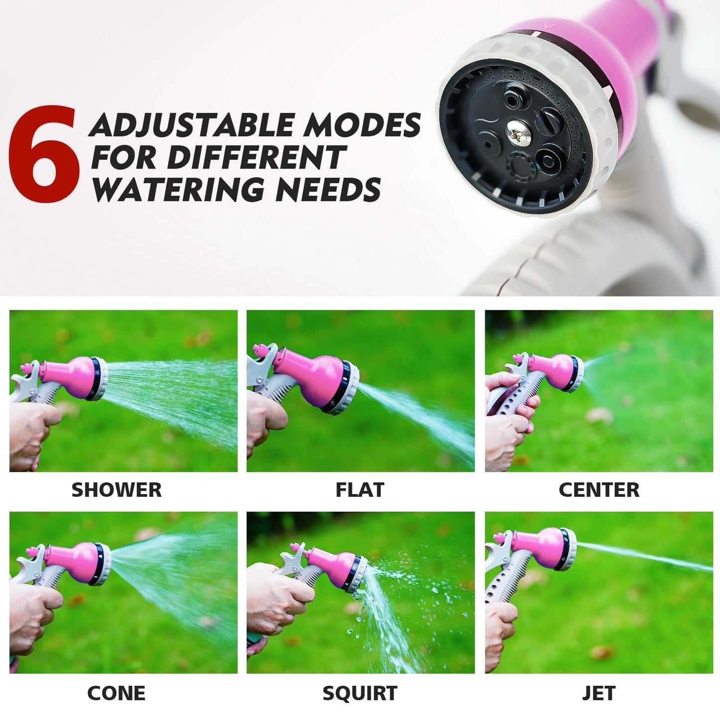 Portable Hose Reel, 50FT Garden Hose Reel for Outside, Lightweight Hose Reel with 6 Patterns Spray Nozzle, Suitable for US Standard Hose Connection（PINK）