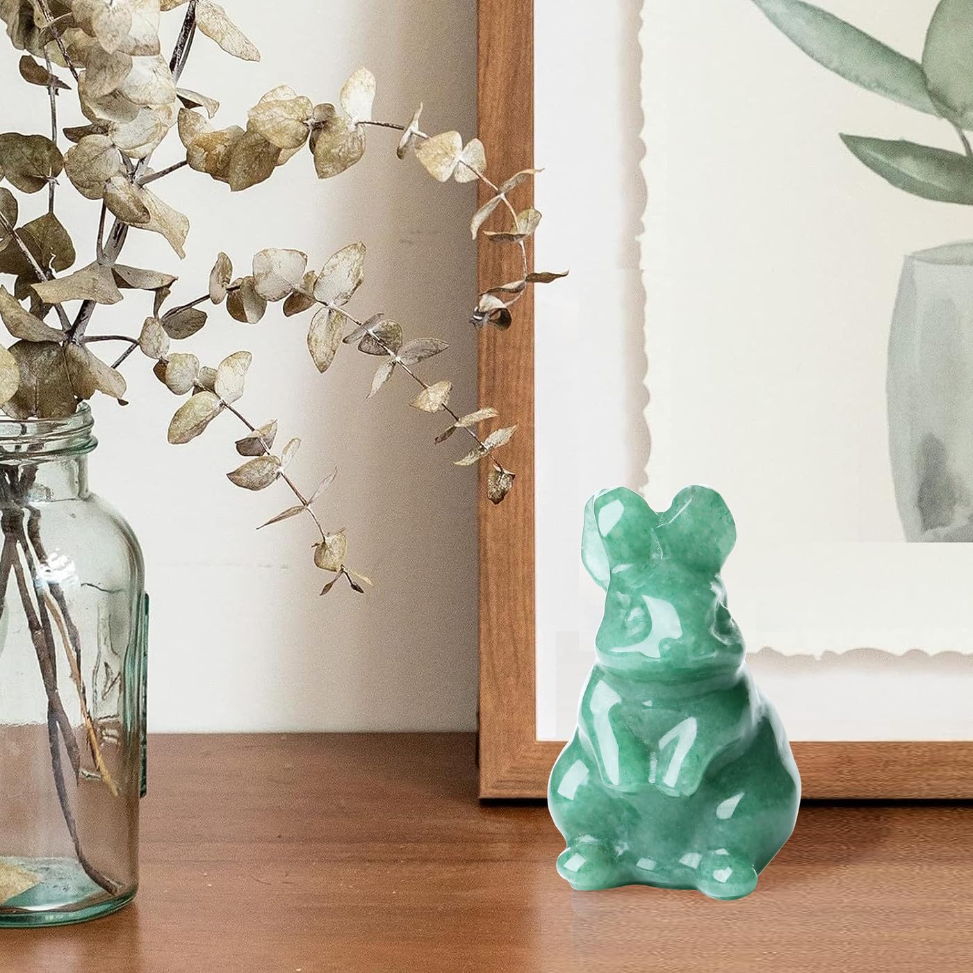 QINJIEJIE 2" Green Aventurine Bunny Decor Crystals Rabbit Figurines, Easter Bunny Statue Decorations Carved Stones Statue Natural Gemstones Polished for Spring Easter Decor Party Favors