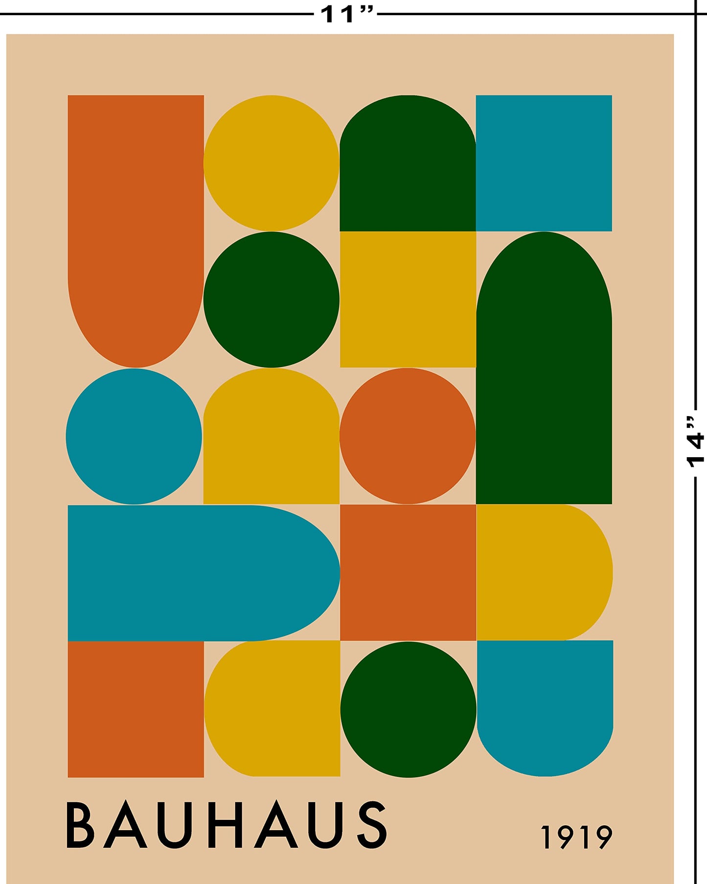 Geometric Wall Art - UNFRAMED Print - Bauhaus-Style Mid Century Modern Wall Decor - Exhibition Poster Replication (11x14", Primary Colors)