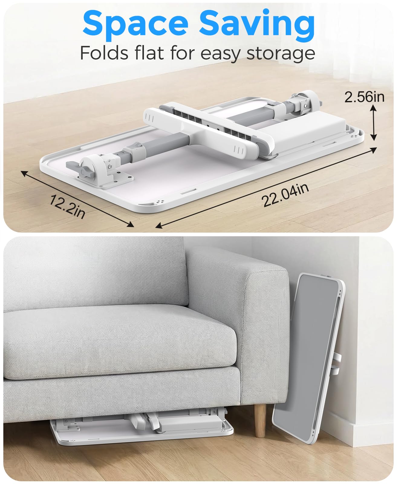 HETTHI Laptop Bed Table, Height & Angle Adjustable Laptop Desk for Bed with Premium Materials, Super Sturdy Foldable Laptop Bed Tray Table with Drawer for Bed Couch Floor (Gray, 22.04"×12.2")