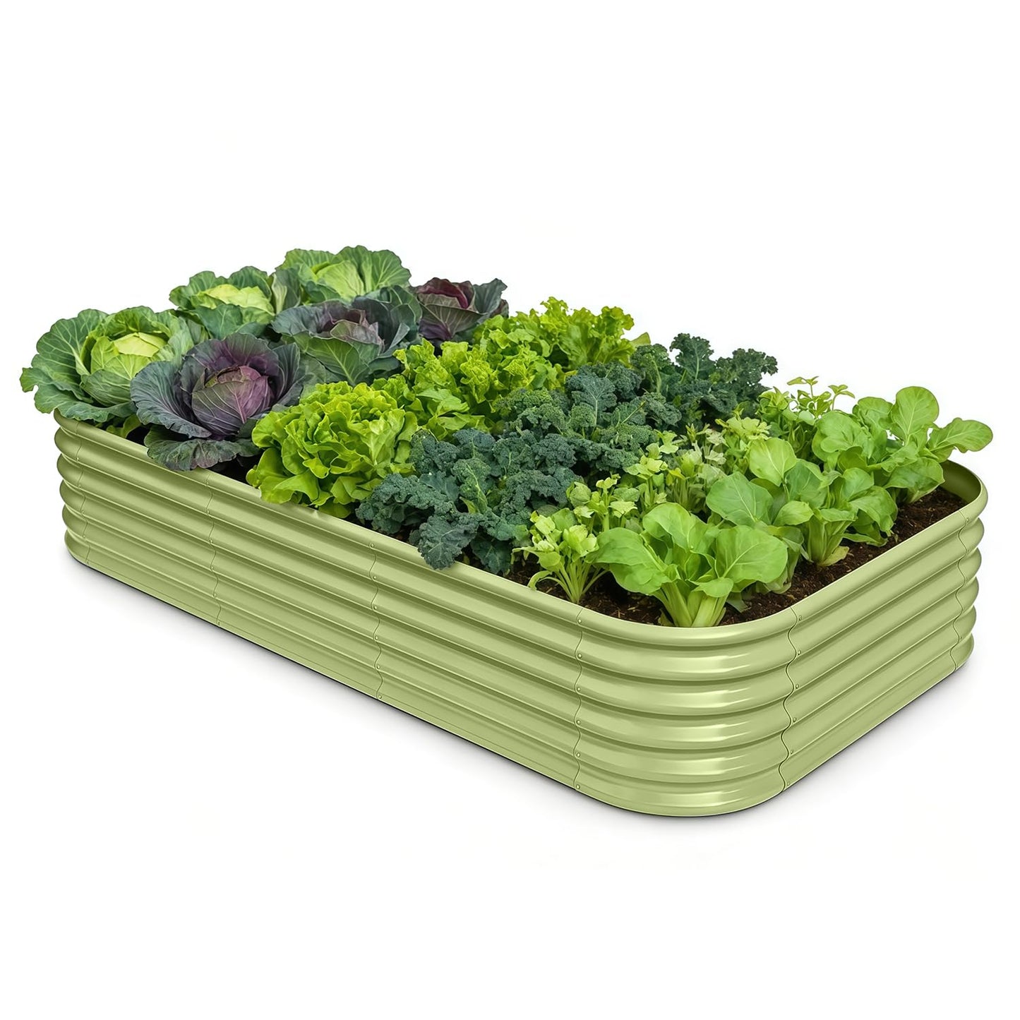 Annoell Galvanized Raised Garden Bed 8x4x1.5 ft, 18" Tall Metal Planter for Outdoor Plants Vegetable Herb Leafy Green, Modular Raised Flower Bed with Rust Resistant Coating - Moss Green