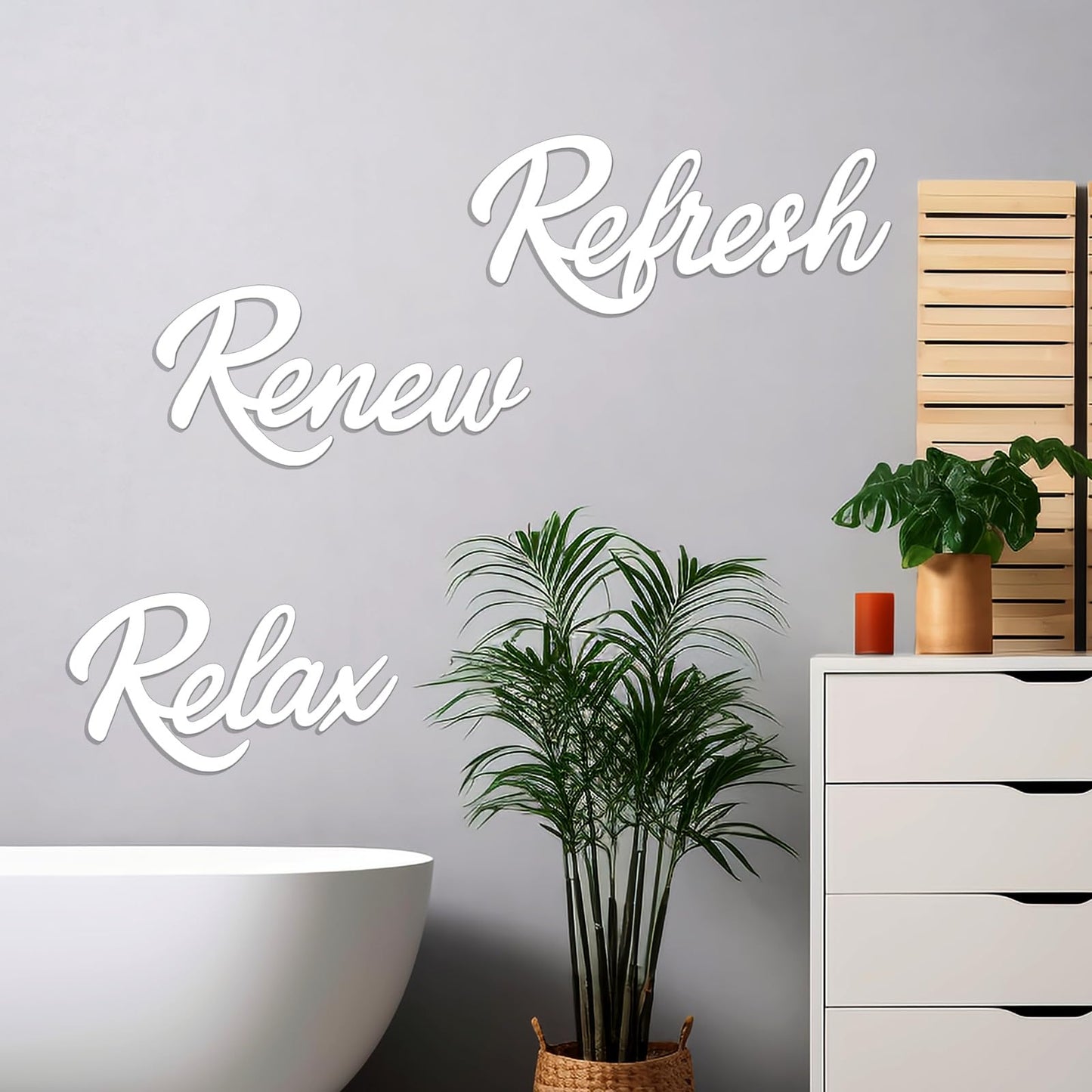 KOYILTD 3 Pieces Bathroom Decor Wooden Bathroom Sign,Relax Renew Refresh Sign (White)