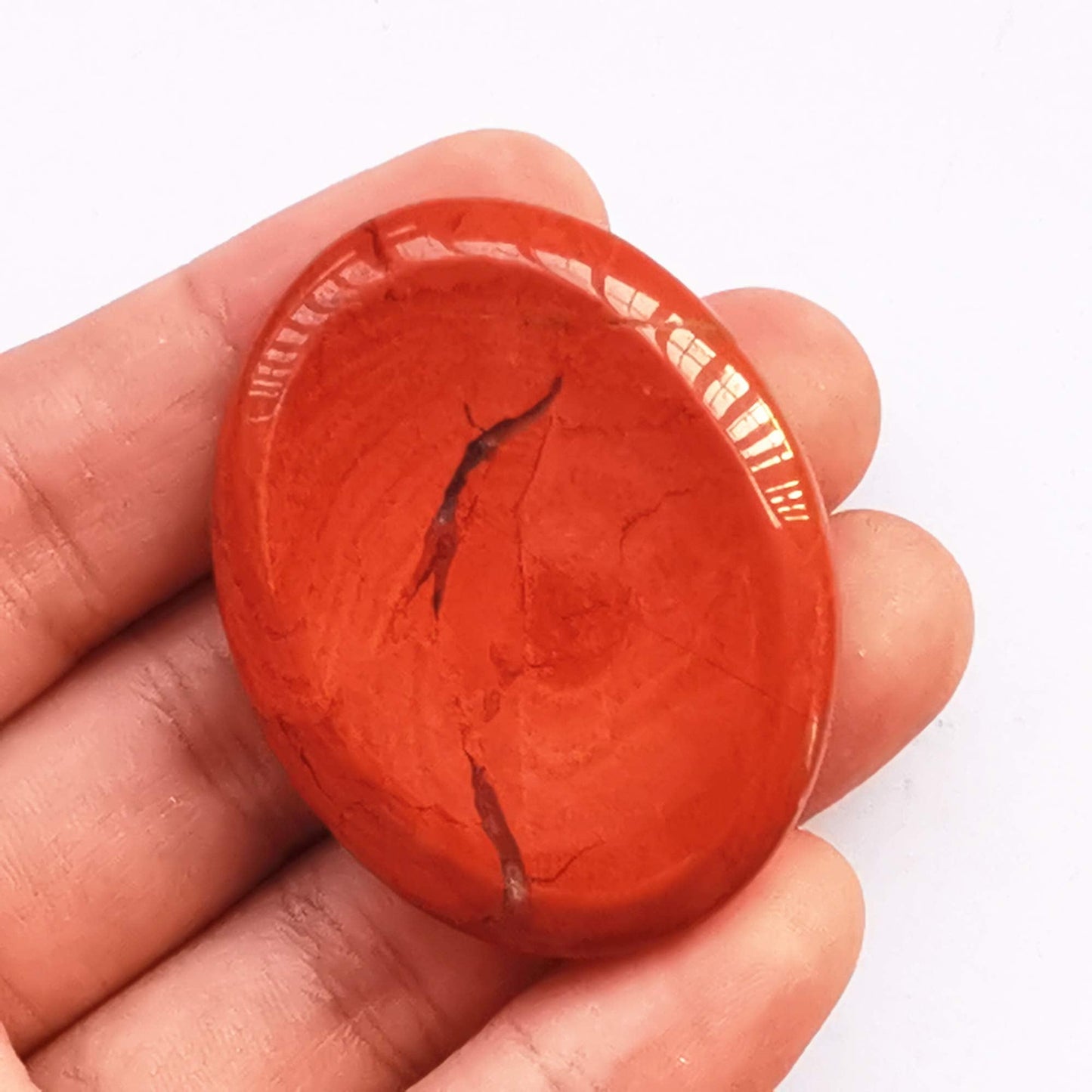 Bacatgem 1 Pcs Natural Red Jasper Crystal Thumb Worry Stone,Stress Relax Healing Reiki Crystal Pocket Palm Stones