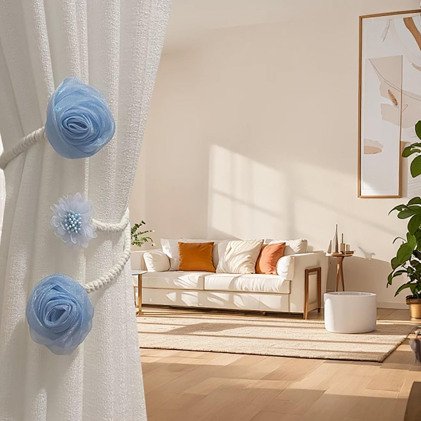 2 Pack of Curtain Tiebacks,Elegant Rose Flower Curtain Buckle,Handmade Flexible Curtain Tiebacks Decorative for Home/Office/Patio