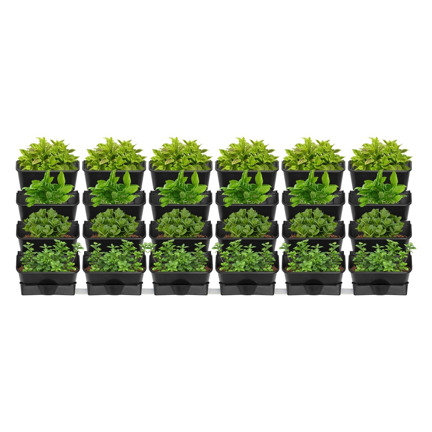 24Pack Vertical Wall Planter, 13 inch Wall Mounted Garden Planters, Stackable Wall Hanging Planter, Plastic Flower Pot with 4 Drainage Tray & 6.56FT Drainage Pipe for Indoor and Outdoor (Black)