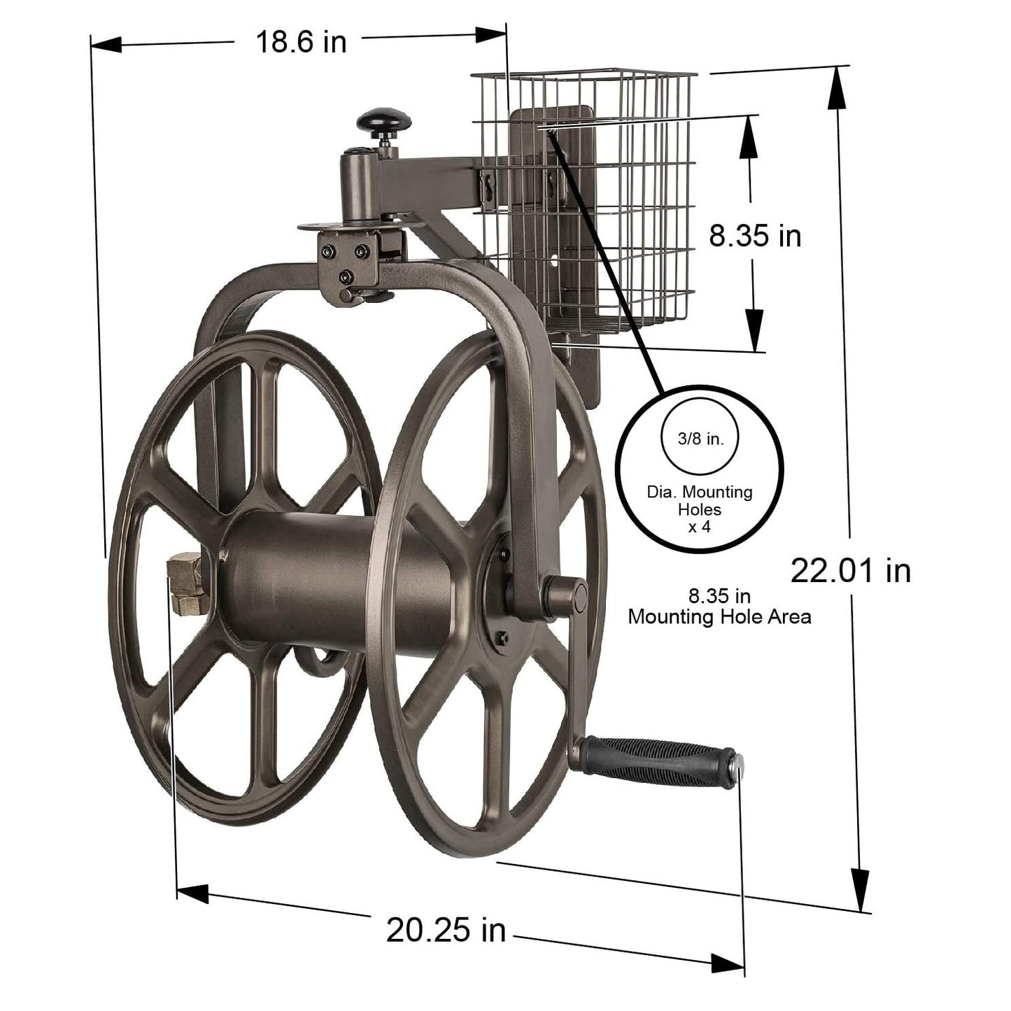 Liberty GARDEN 712 Single Arm Navigator Multi-Directional Garden Hose Reel, Holds 125-Feet of, 5/8-Inch, Bronze