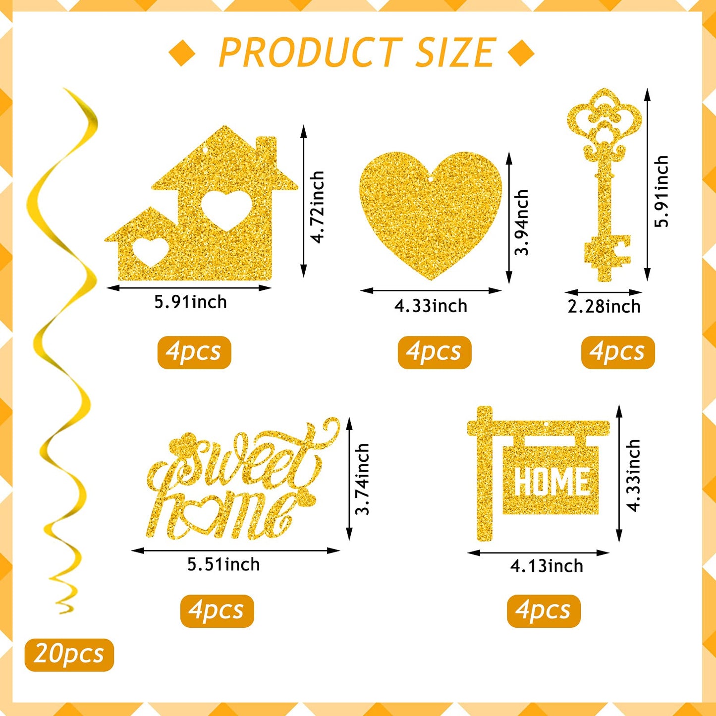 Containlol 40 Pieces Housewarming Party Decorations Welcome Home Swirl Supplies Hanging Glitter Swirls Sweet Home Decor Housewarming Hanging Signs for Welcome Party Decorations(Gold)