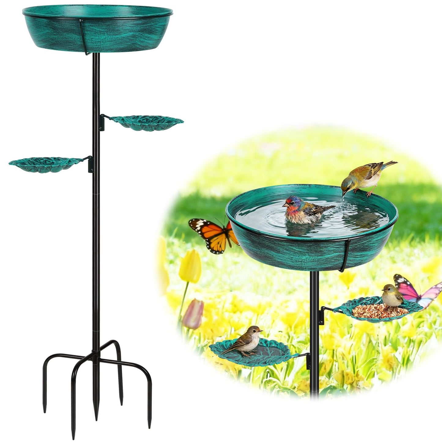 Olpchee Metal Bird Bath for Outdoor - Garden Bird Bath with Removable Bowl Heavy-Duty Base, Winter Birdbath Feeder Rust-Proof Birdbaths for Garden Yard Lawn Decor, Easy to Install(Green)