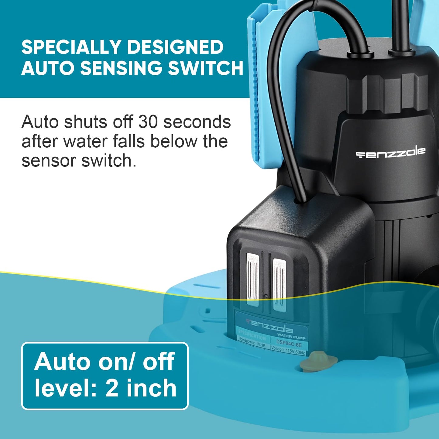 Tenzzola Automatic Swimming Pool Cover Pump, 1/3 HP 2400GPH Submersible Utility Water Pump, Portable Electric Water Removal Pump with 16.4FT Cord for Swimming Pool Cover Basement Garden Pond Draining